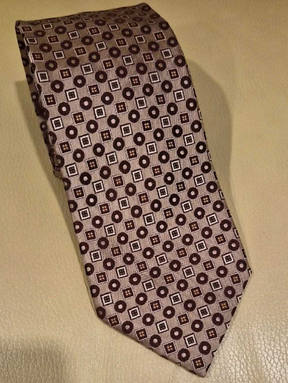 Ermenegildo Zegna Silk Brown and Cream Geometric Tie Made In Italy